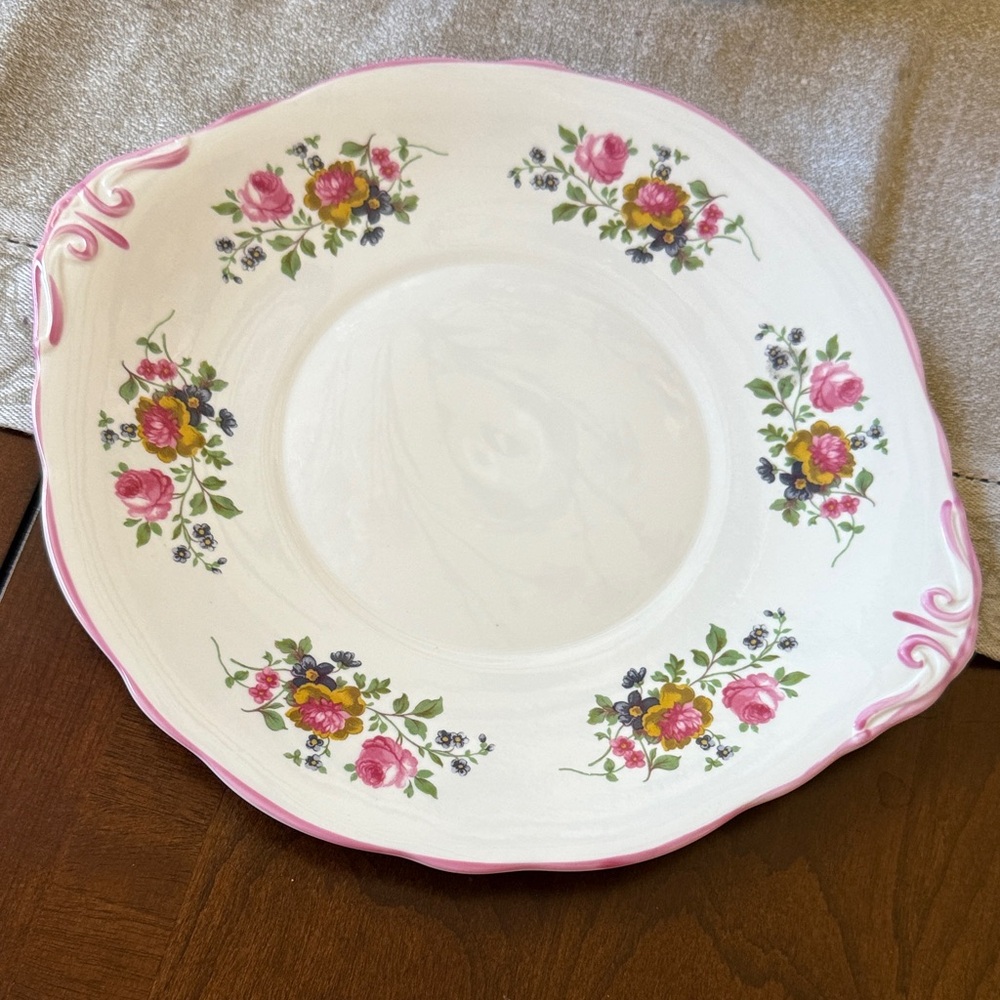 Regency fine bone china England pink rim floral design plate platter 9.75”x8.5”